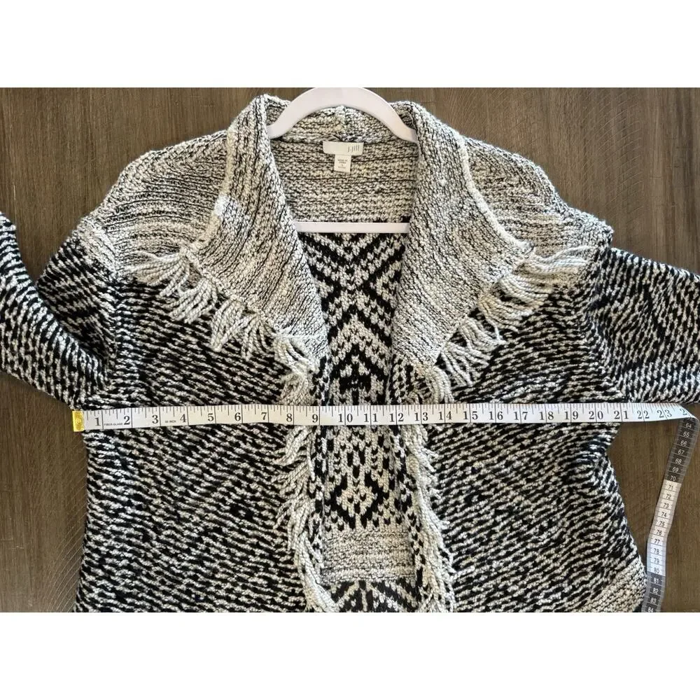 J. Jill Sweater Fringe Trim Open Cardigan Wool Blend Western Chunky Boho Size SP